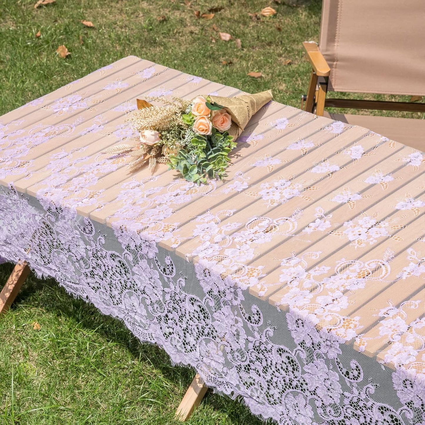 TINWIN Purple Lace Tablecloth 60x120 Inch Rectangle Vintage Runner Eyelash Fabric for Kitchen Dining Picnic Table Wedding Decor for Home Decoration Tea Party