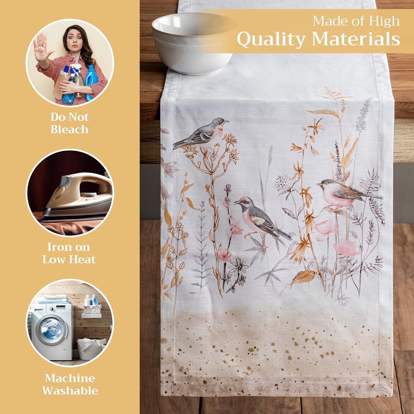 Maison d' Hermine Table Runner 100% Cotton Single Layer Table Runners 108 inches Long Decorative for Home Dining Party Wedding Bridal Shower Spring Summer (Meadow Florals - Beige, 14.50" x 108")