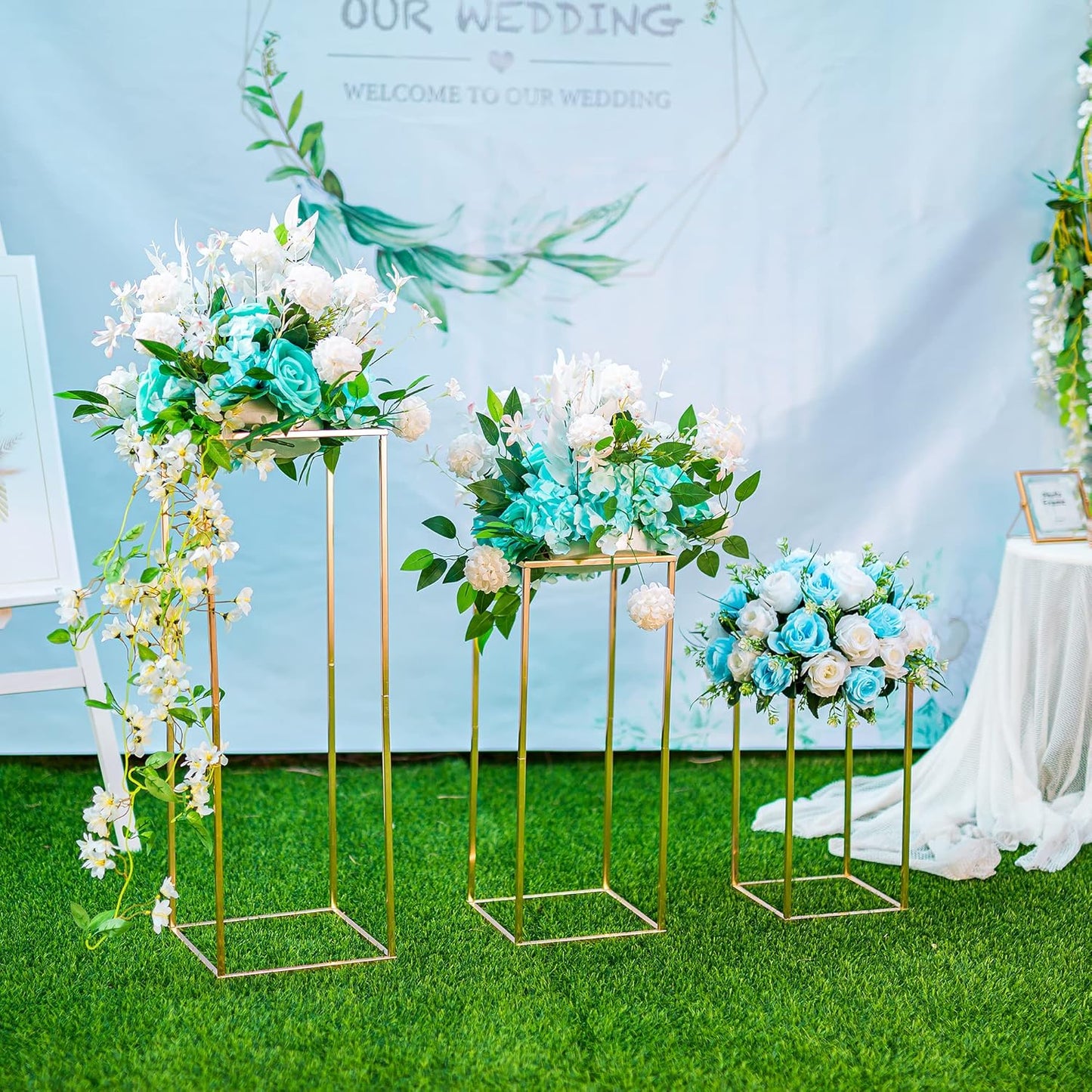 Gold Flower Stand for Table: 15.7” Tall Centerpiece Stand for Wedding Table Reception Floral Center Pieces with Home Decoration Party Event 2 PCS