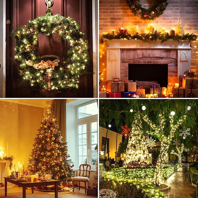 Twinkle Christmas Lights 33ft 100 LED 8 Modes with Timer, Connectable Xmas Tree Mini Lights for Indoor Outdoor Home Party Patio Garden Holiday Warm White