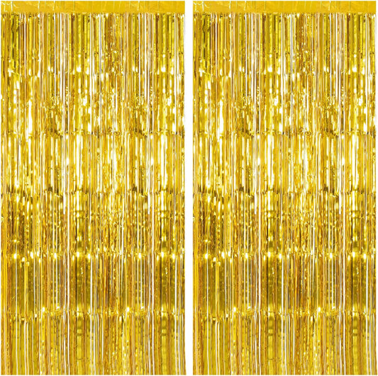 2 Pack Gold Backdrop Birthday Decorations Foil Curtain Backdrop Gold Streamers Dance Party Decorations Photo Booth Props for Bachelorette Decorations Christmas Halloween New Years Eve Party Supplies