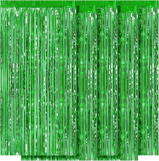 5 Pack Green Fringe Backdrop 3.2ft x 8.2ft Foil Curtain Tinsel Fringe Curtains Backdrop Streamers for Birthday Party Decoration Wedding Christmas Decoration