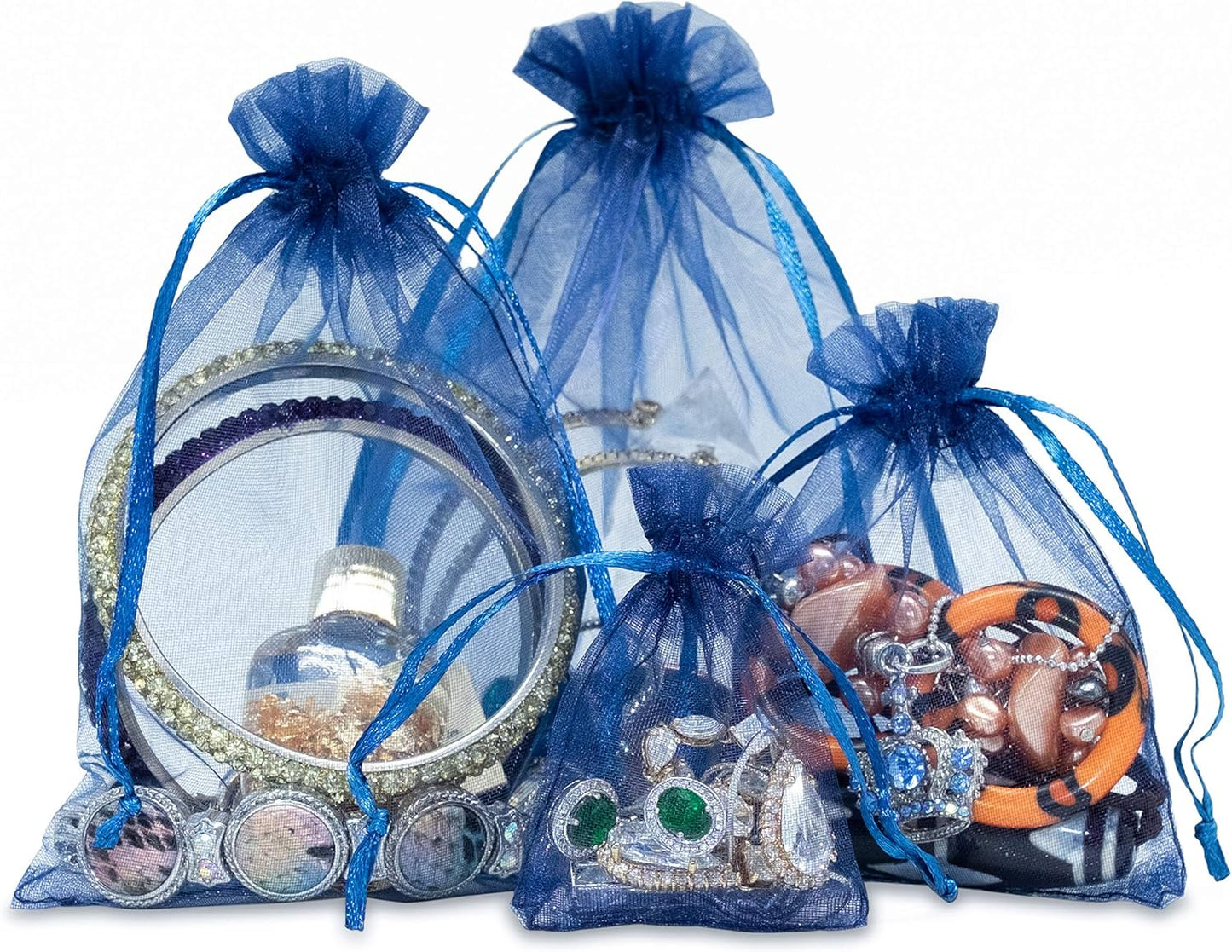 TheDisplayGuys 48-Pack 2" x 2-3/4" Navy Blue Sheer Organza Gift Bags with Drawstring, Jewelry Candy Treat Wedding Party Favors Mesh Pouch