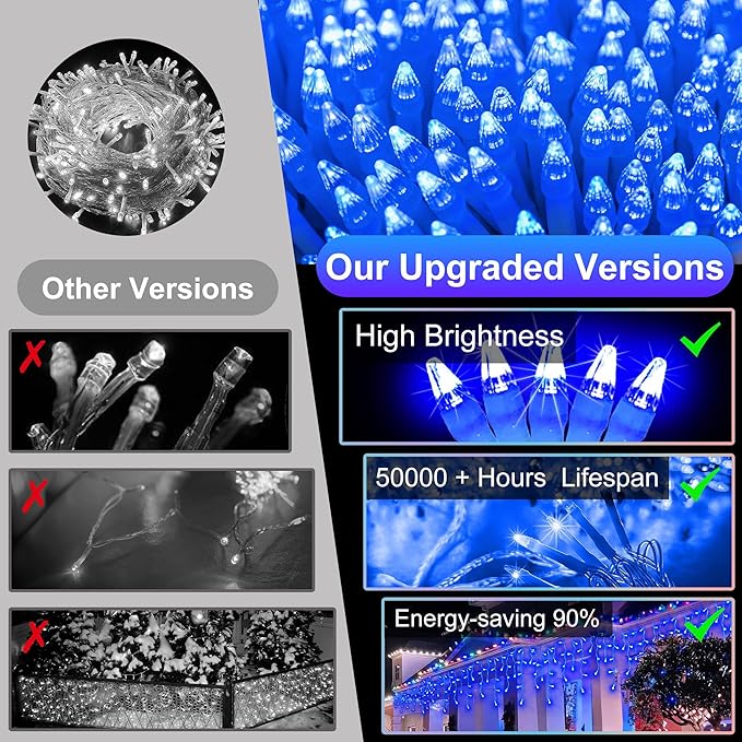 1332 LED 132ft Christmas String Lights Outdoor, 12 Modes Dimmable Curtain Lights with 296 Drops, Waterproof Fairy Lights with Timer for Bedroom Window Holiday Wedding Home Xmas Decorations, Blue