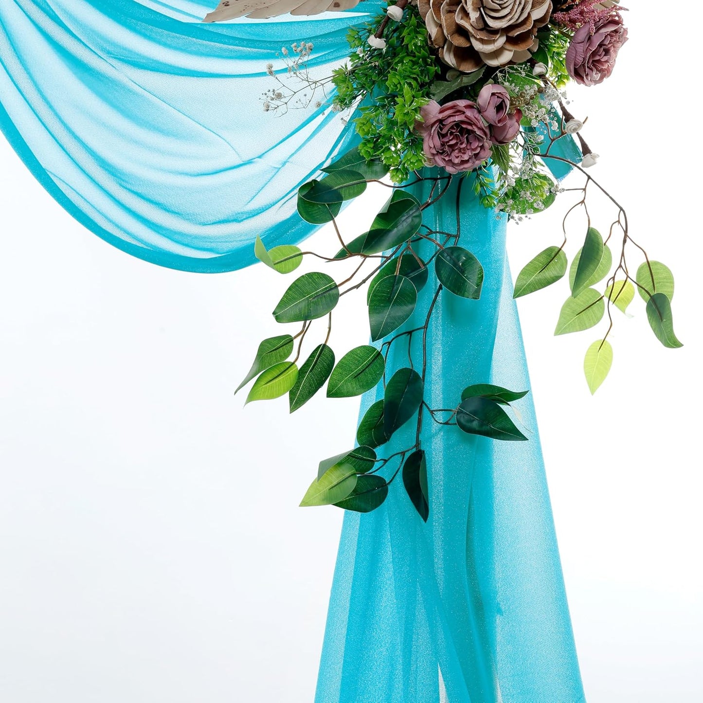 VDS Pack of 2 Panel (30 Inch X 30 Feet) Wedding Arch Draping Fabric Sheer Chiffon Fabric Drapery for Wedding Ceremony Reception Swag Backdrop Canopy Chuppah ARBO Altars Decoration (Peacock Blue)