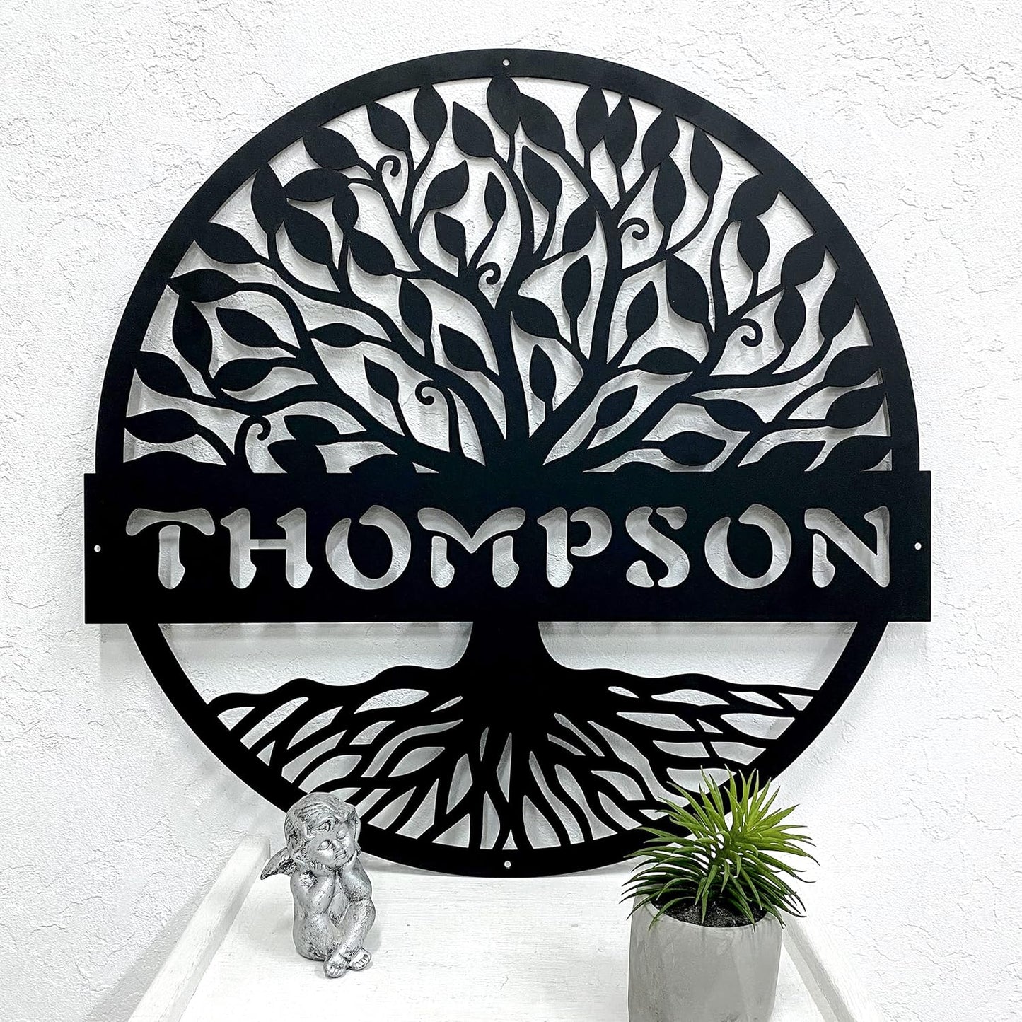 RealSteel Personalized Metal Wall Art - Custom Tree of Life Design with Family Name - Circular Metal Sign - Personalized Wedding, Anniversary, or Housewarming Gift - Rust, 18"