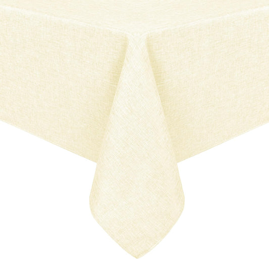 Hiasan Faux Linen Rectangle Tablecloth - Wrinkle and Stain Resistant Washable Table Cloth for Kitchen Dining Room Holiday Table Cover for Dinner, Champagne, 60 x 102 Inch