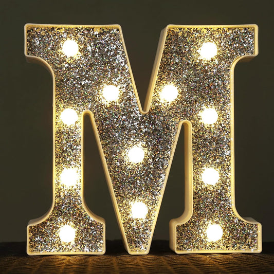 Light Up Marquee Letters for Table Decorations, Glitter Signs for Prom, Events, or Engagement Party Decor, Featuring Alphabet & Number Lighted Letters, Letter M