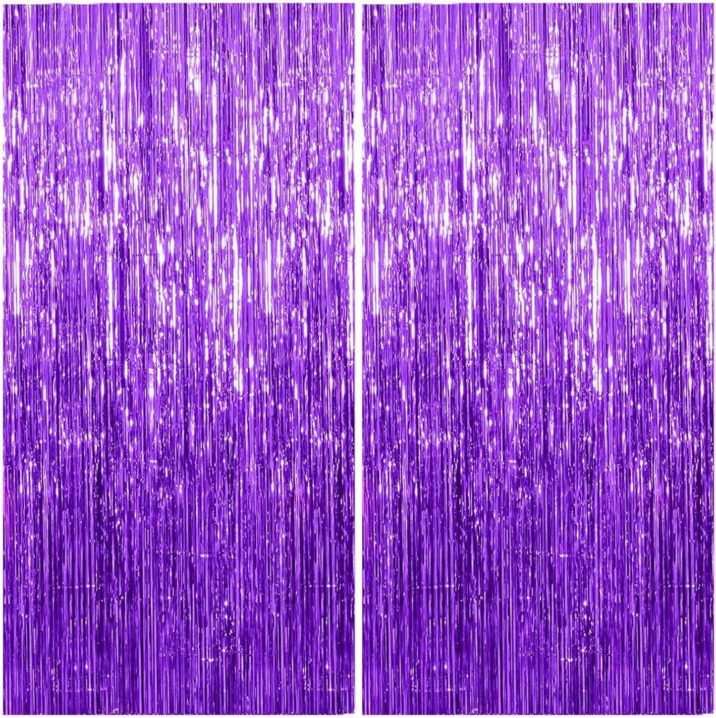 2 Pack Foil Curtain Backdrop Purple Metallic Tinsel Foil Fringe Curtains Photo Booth Props for Birthday Wedding Engagement Baby Shower Bachelorette Christmas Holiday Celebration Party Decorations