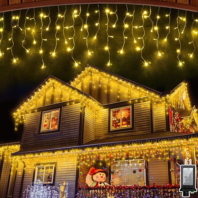 66 FT LED Christmas Lights with 140 Drops, 490 LED Indoor Outdoor Christmas Decorations, 8 Lighting Mode Waterproof Fairy Lights with Timer for Xmas Holiday Wedding Yard Party Warm White