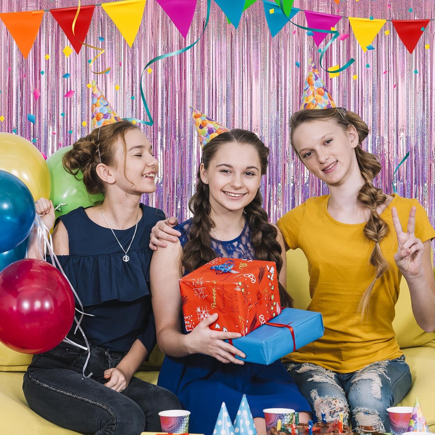 Crosize 3 Pack 3.3 x 9.9 ft Pink Foil Fringe Backdrop Curtain, Streamer Backdrop Curtains, Streamers Birthday Party Decorations, Tinsel Curtain for Parties, Galentines Decor, Preppy, Photo Booth