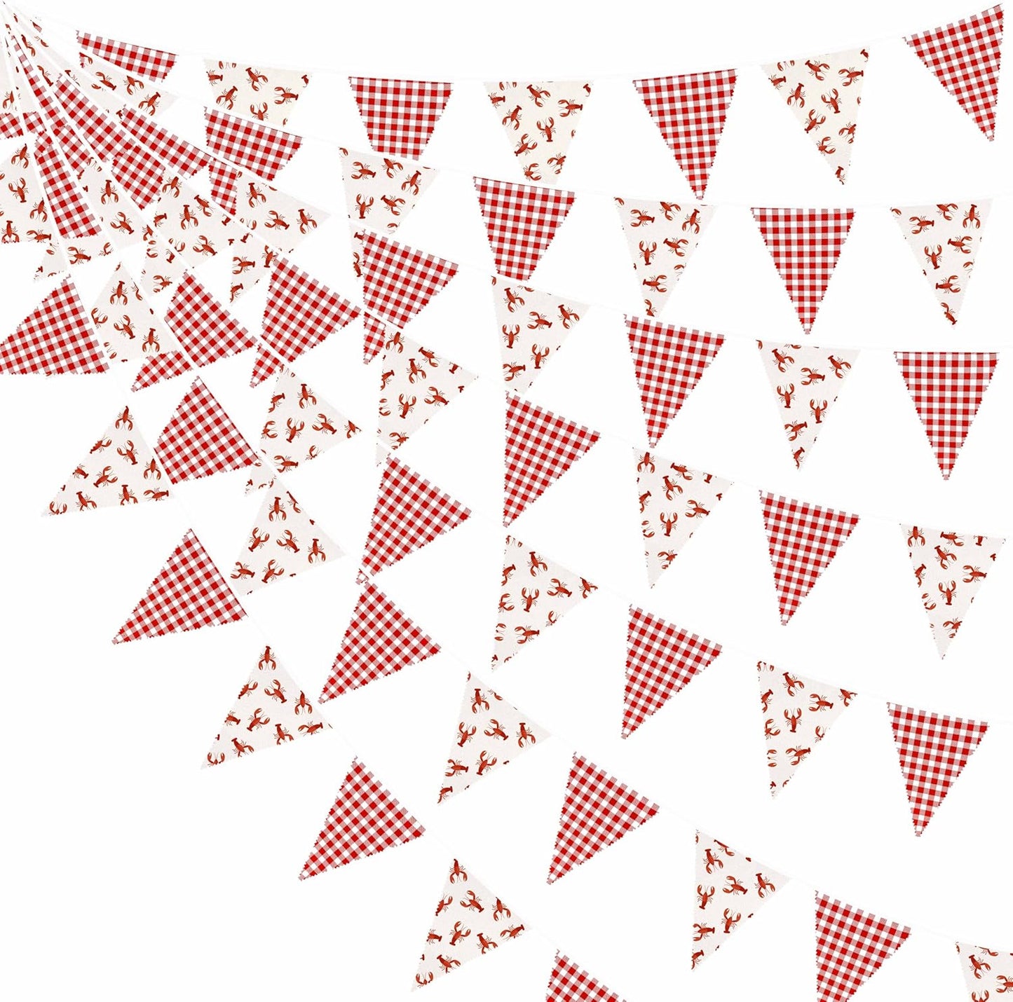 32Ft Crawfish Party Decorations Red Buffalo Plaid Crawfish Pennant Banner Fabric Triangle Flag Garland Streamers for Lobster Birthday Shrimp Seafood Boil Baby Shower Barbecue Party Decor Supplies