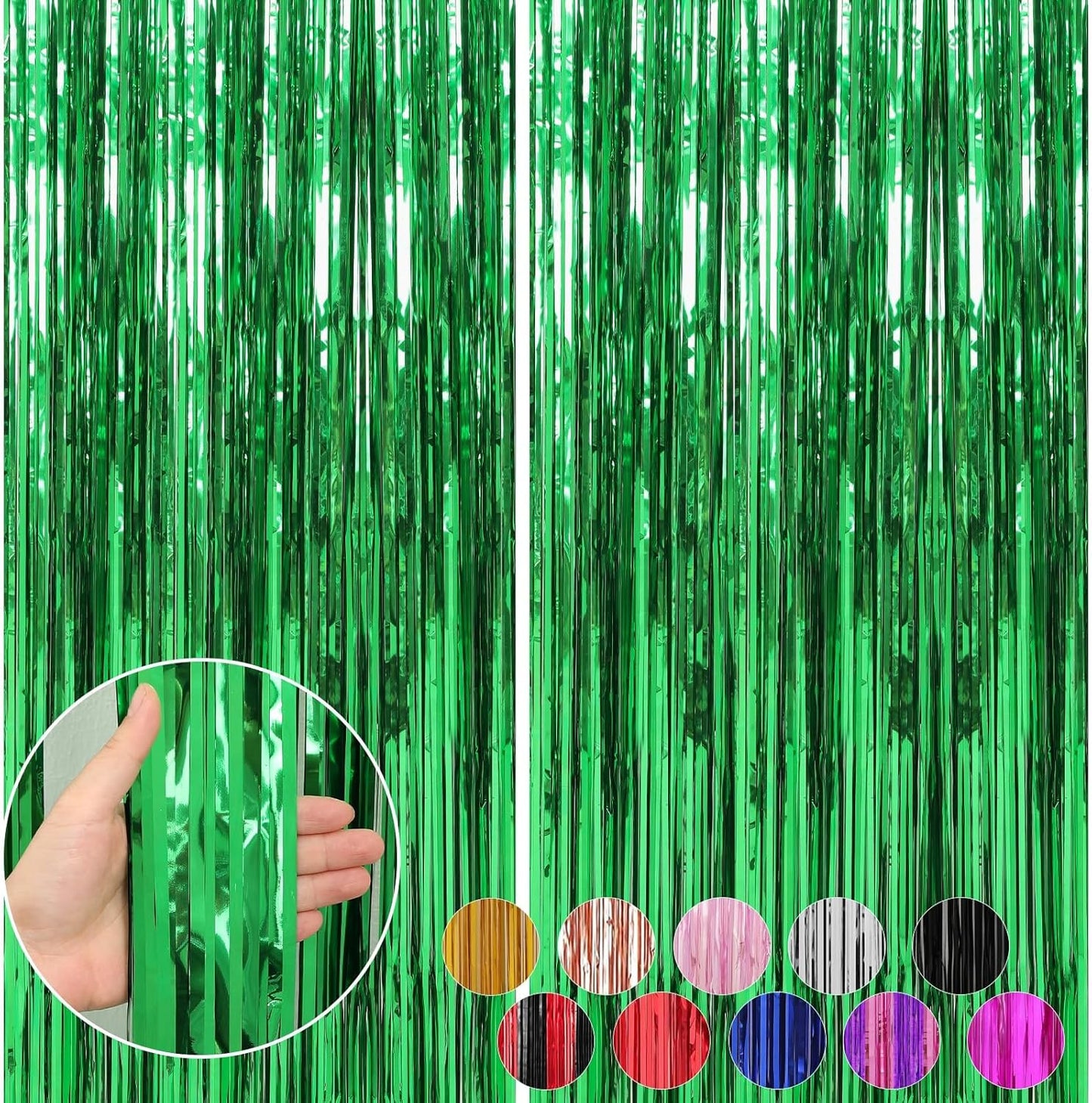 6 Pack Green Foil Fringe Curtains Streamers Party Decorations 3.3 x 8.2 ft, Tinsel Curtain Fringe Backdrop for Parties, Door Fringe Birthday Streamers, Photo Booth Backdrops, Party Decor