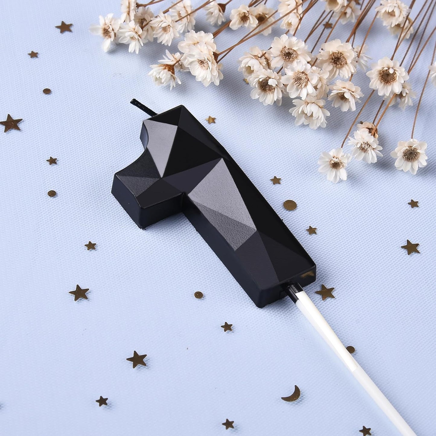 PHD CAKE 2.76 Inch Crystal Black 1 Number Birthday Candles, Black Number Candles, Cake Number Candles, Party Celebration