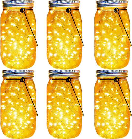 Solar Mason Jar Lights 30 LED, 6 Pack Large Size Hanging Glass Jar Starry Fairy Lights, Solar Lanterns for Outdoor Patio Party Garden Decor