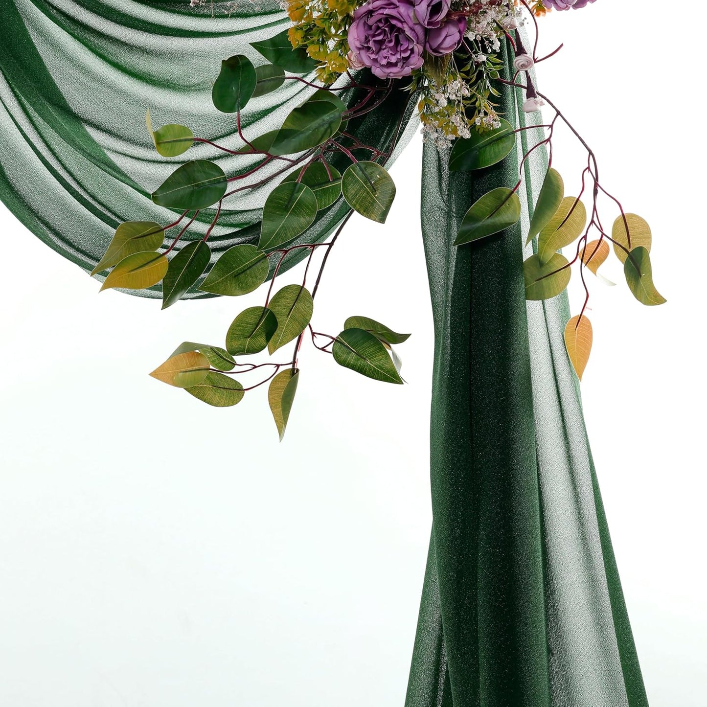 VDS Pack of 3 Panel (30 Inch X 20 Feet) Wedding Arch Draping Fabric Sheer Chiffon Fabric Drapery for Wedding Ceremony Reception Swag Backdrop Canopy Chuppah ARBO Altars Decoration (Hunter Green)