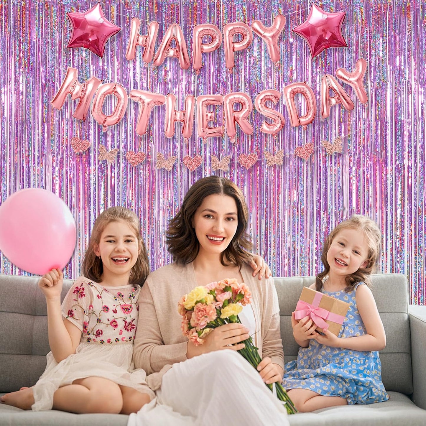 Melsan 3 Pack 3.2 x 8.2 ft Sparkling Pinkish Purple Tinsel Fringe Curtain Backdrop Glitter Decor for Birthdays, Bachelorette, Weddings, Photo Booth | Reusable Princess & Y2K Party Backdrop