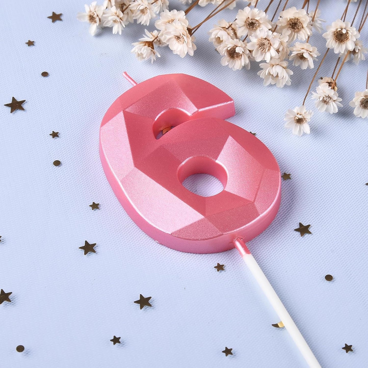 PHD CAKE 2.76 Inch Crystal Pink 6 Number Birthday Candles, Pink Number Candles, Cake Number Candles, Party Celebration