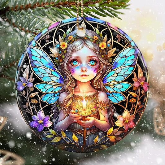 Stained Ceramic Fairy Ornament - Fairy Christmas Ornaments - Christmas Tree Ornaments - Christmas Decorations - Fairy Decor for Office, Room, Home - Holiday Present Ideas - A