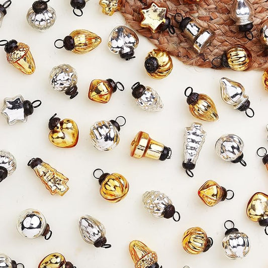 IndianShelf 300 Pieces Silver Amber Glass Vintage Christmas Ornaments Mini Bulk Decorative Ornaments for Halloween, Christmas Tree, New Year, Valentine Day, Holidays, Event & Wedding(25 * 12 Boxes)