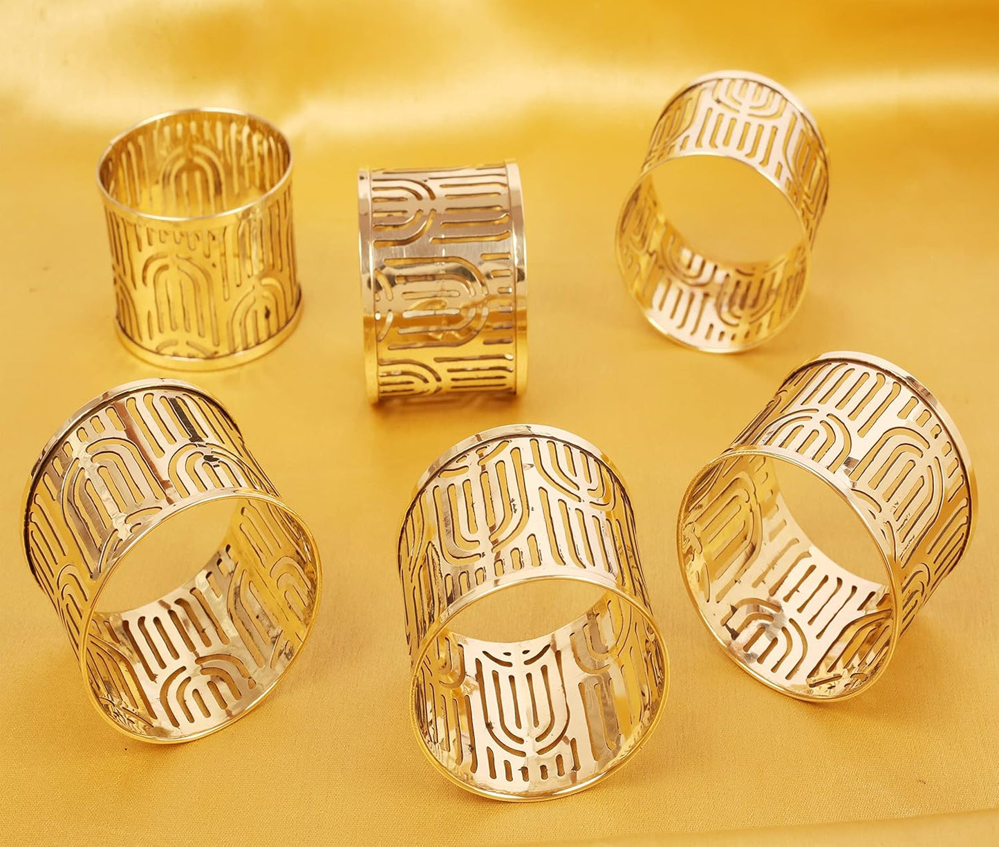 Brass Base Beautifully Handcrafted Mesh Work Large Size Party Decorative Dining Table Napkin Holders in Gold Tone. Set of 6.