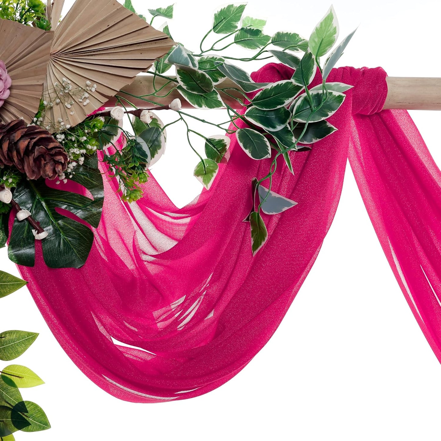 VDS Pack of 1 Panel (30 Inch X 20 Feet) Wedding Arch Draping Fabric Sheer Chiffon Fabric Drapery for Wedding Ceremony Reception Swag Backdrop Canopy Chuppah ARBO Altars Decoration (Hot Pink)