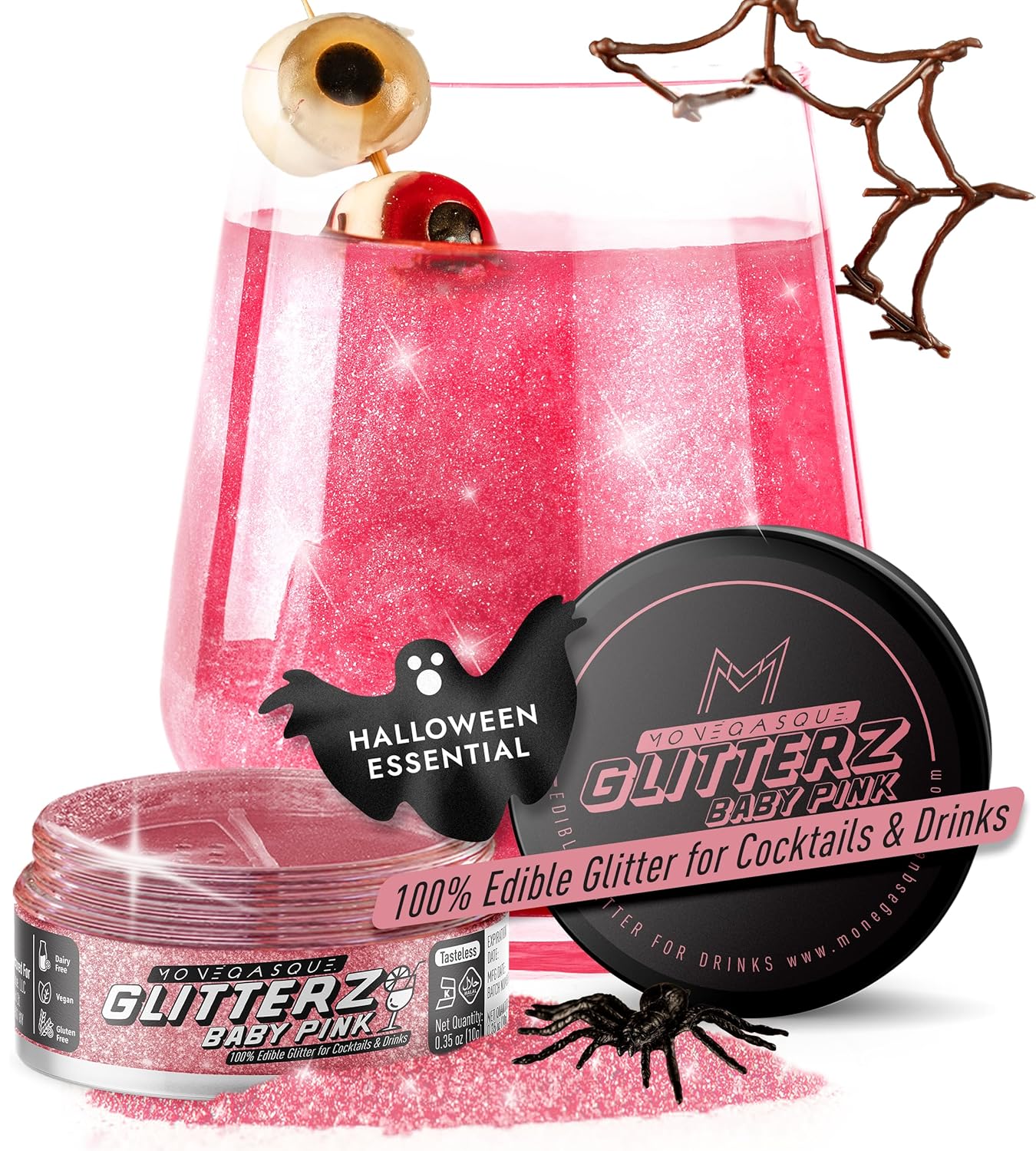 MONÉGASQUE Baby Pink Edible Glitter for Drinks 10g – Pink Edible Glitter for Cakes & Cocktails – Halloween Drink Shimmer Powder – Cocktail Sparkles for Drinks – Food & Cake Decorations Spray Sprinkles