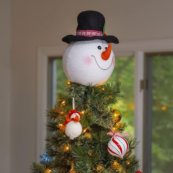 Ornativity Snowman Head Tree Topper - Xmas Holiday Decor Tree Top Winter Snow Man Topper Ornament Decoration for Christmas Tree Toppers 10"