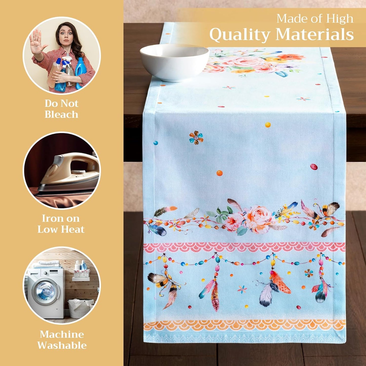 Maison d' Hermine Table Runner 100% Cotton Single Layer Table Runners 108 inches Long Decorative for Home Kitchen Dining Party Baby Shower Wedding Bridal Shower Spring Summer (Ibiza, 14.50" x 108")