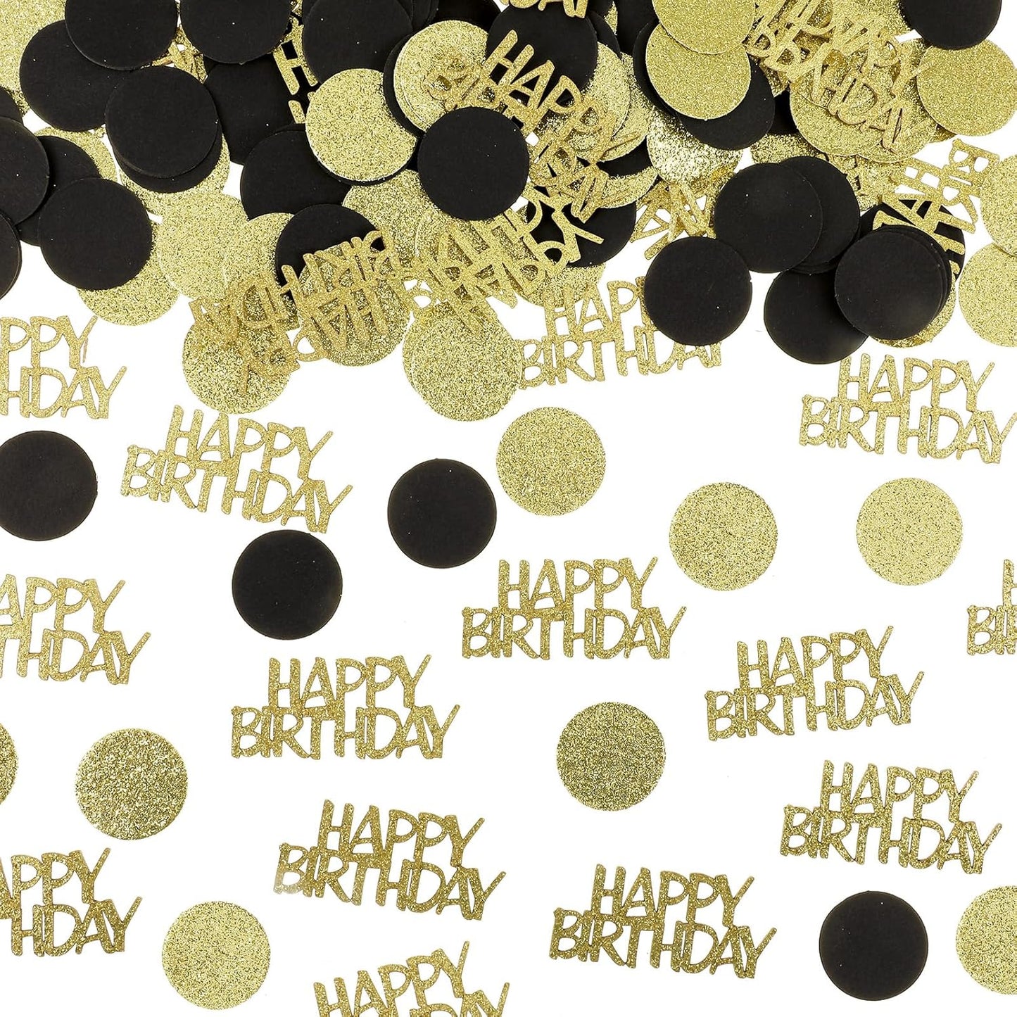 200Pcs Happy Birthday Confetti, Gold Black Birthday Confetti for Table, Metallic Foil Balloon Confettis Scatter Decoration for Party DIY Art Craft