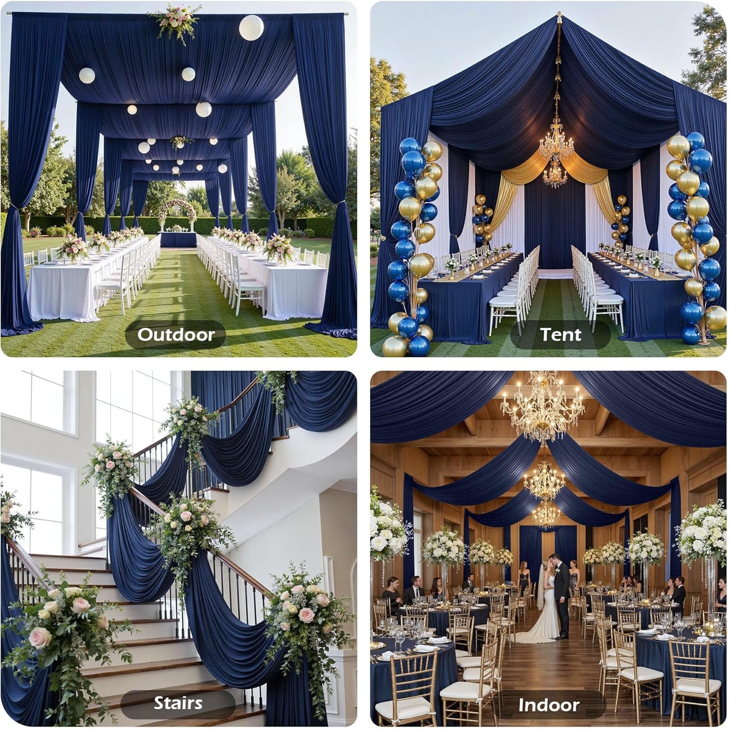 PartyVillage 2 Panels 5ftx30ft Navy Blue Ceiling Drapes for Wedding Parties – 30 FT Extra Long Thick Polyester Wrinkle-Free Drapery Tent Decor Decorations for Birthday Party Ceremony Stage Swag