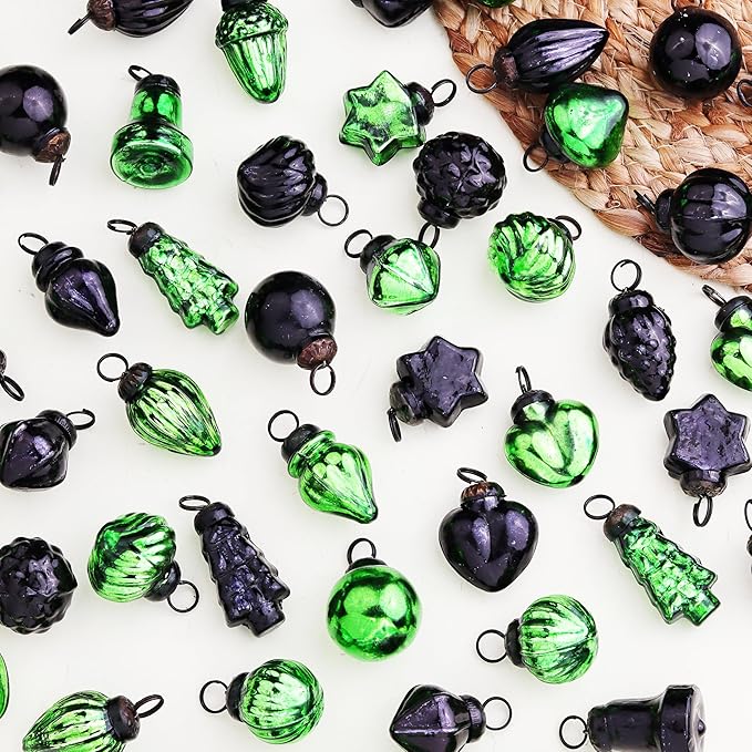 IndianShelf 300 Pieces Black & Green Glass Vintage Christmas Ornaments Mini Bulk Decorative Ornaments for Halloween, Christmas Tree, New Year, Valentine Day, Holidays, Event & Wedding(25 * 12 Boxes)