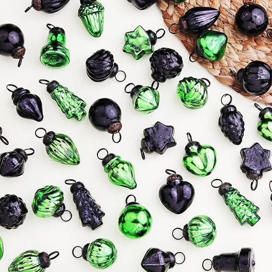 IndianShelf 300 Pieces Black & Green Glass Vintage Christmas Ornaments Mini Bulk Decorative Ornaments for Halloween, Christmas Tree, New Year, Valentine Day, Holidays, Event & Wedding(25 * 12 Boxes)