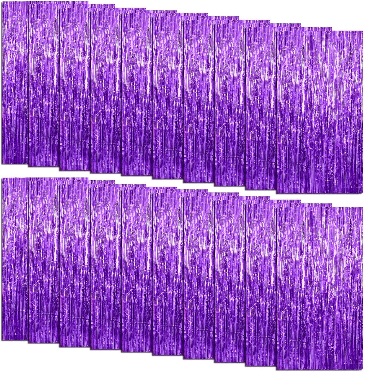 20 Pack Foil Curtain Backdrop Purple Metallic Tinsel Foil Fringe Curtains Photo Booth Props for Birthday Wedding Engagement Baby Shower Bachelorette Christmas Holiday Celebration Party Decorations