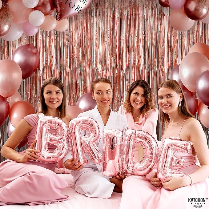 KatchOn, Rose Gold Fringe Curtain - XtraLarge 3.2x8 Feet, Pack of 2 | Rosegold Backdrop for Anniversary, Wedding, Bachelorette Party Decorations | Fringe Backdrop for Valentines Day Decorations