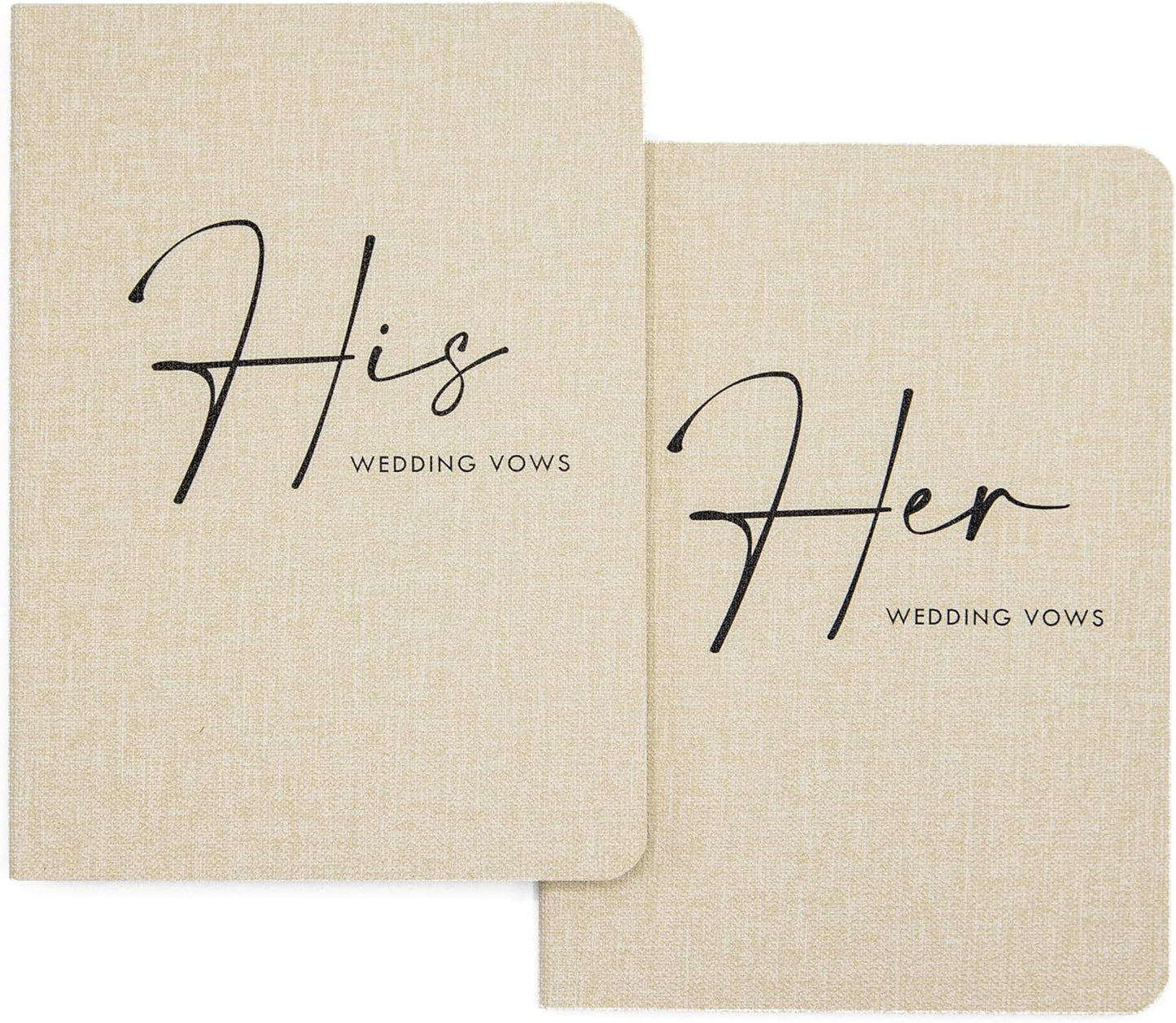 Slim Vow Books (Set of 2 - Design 4) - Soft Cream Canvas Linen Textured Cover Wedding Vow Booklets, Ceremony Speech Promise Notebook Journal, Gift for Newly Engaged Couple, 48 Lined Pages, 5.75" x 4"