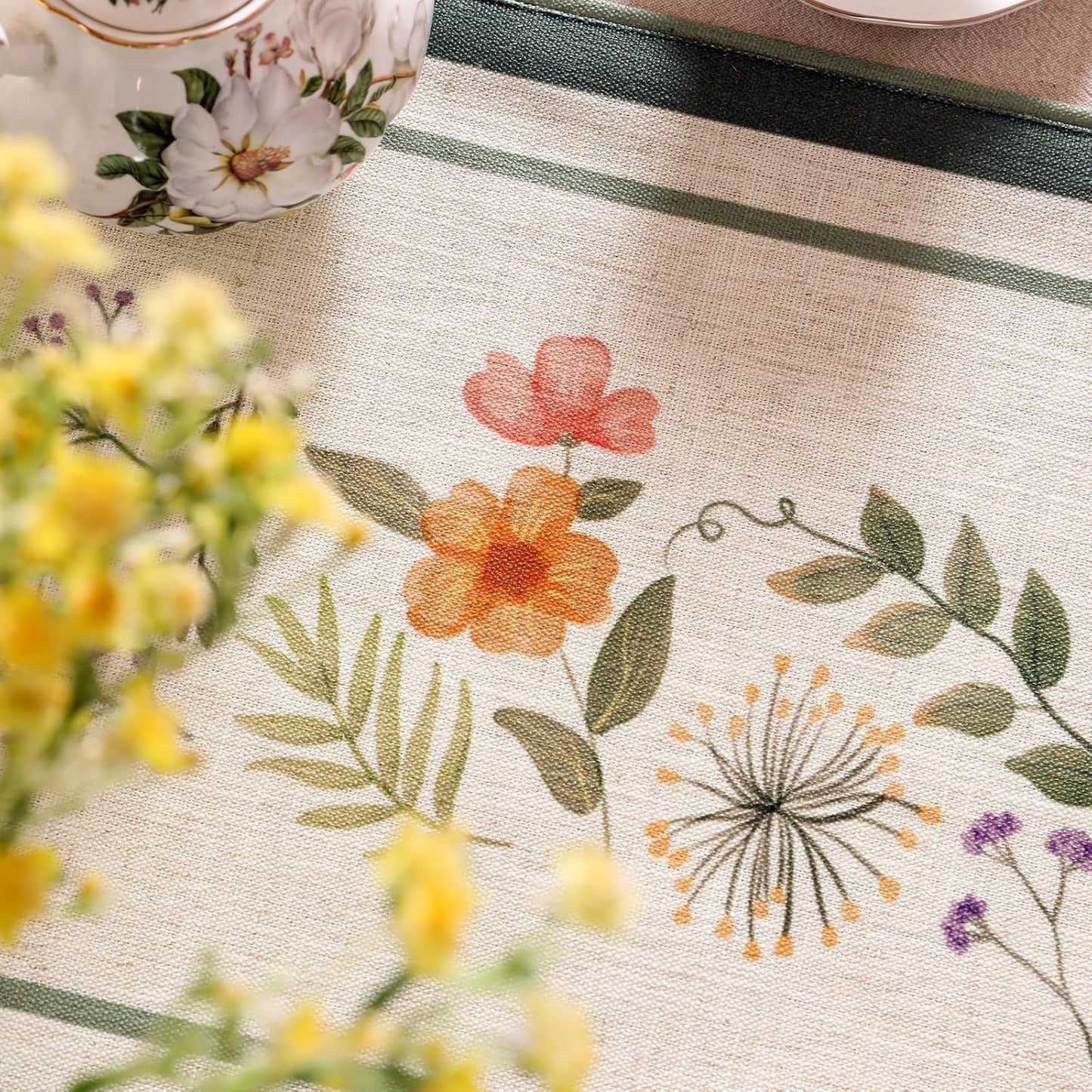 Linen Cheesecloth Table Runner,French Farmhouse Shabby Chic Floral Pattern 71 Inches Long Wrinkle Free Table Runners,Decor Tabletop for Kitchen,Dining,Party,Home,Christmas,12"*71"