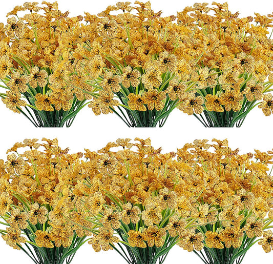 20 Bundles Artificial Flowers Outdoor UV Resistant Fake Flowers No Fade Faux Plastic Plants Garden Porch Window Box Decorating (Yellow)…