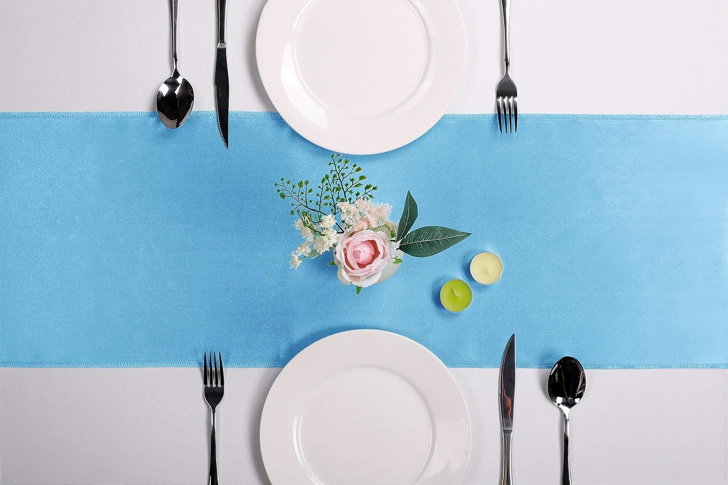 10-Pack Satin Table Runner Blue 12 x 108 inches Long, Table Runners for Wedding, Birthday Parties, Banquets Decorations（10 Pack, 12x108 Inch, Blue）