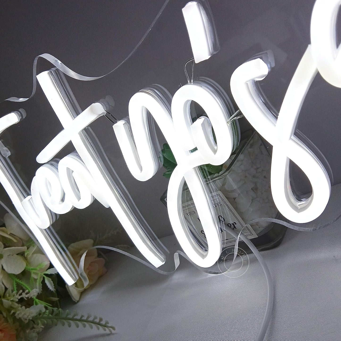 SYLHOME Treat Yourself Led Neon Light Sign Bedroom Kids Room Living Room Art Wall Decor Sign Home Family Birthday Wedding Party Light Up Sign USB 16.54" X 7.1" Cold White