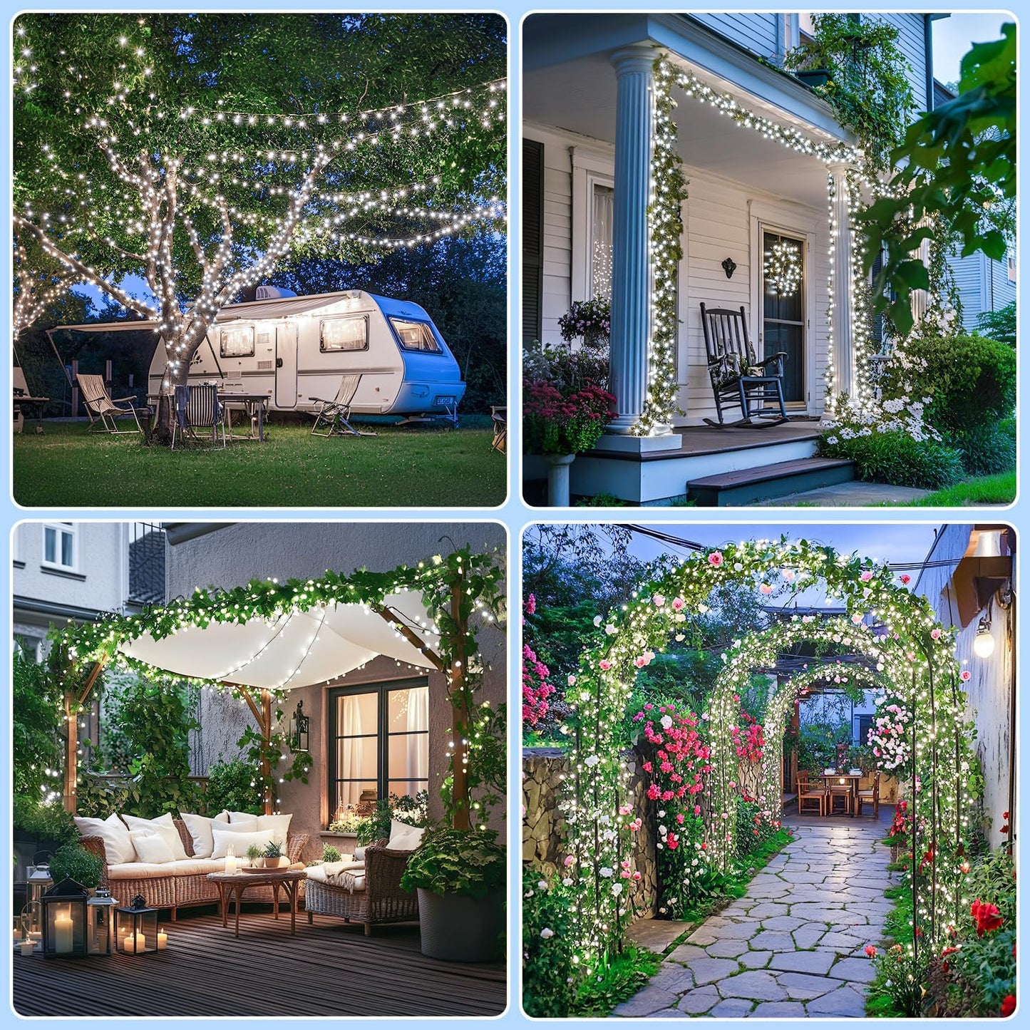 JMEXSUSS 2 Pack White Solar String Lights, Each 100 LED 33ft Green Wire Solar Lights Outdoor Waterproof for Outside Garden Wedding Party Decoration