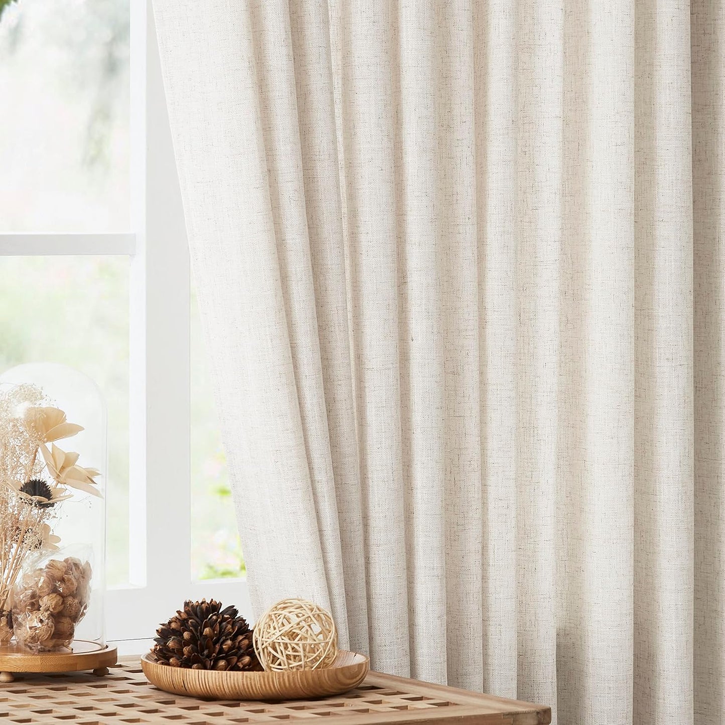 Vision Home Natural Pinch Pleated Semi Sheer Curtains Textured Linen Blended Light Filtering Window Curtains 120 inch for Living Room Bedroom Patio Pinch Pleat Drapes with Hooks 1 Panel 84" Wx120 L