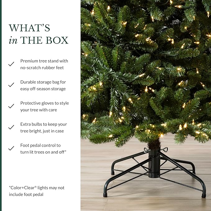 Balsam Hill 7.5ft Pre-Lit Classic Blue Spruce - Artificial Christmas Tree with 1000 Clear Incandescent Lights, Easy Plug Technology, Premium Stand for Indoor Holiday Decorating