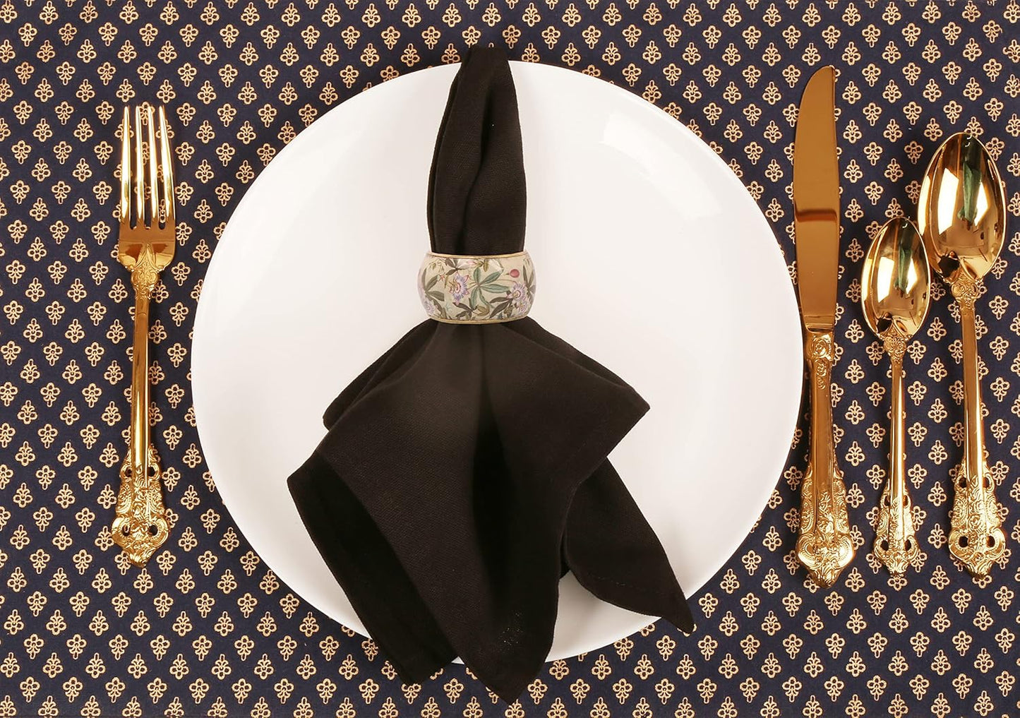 Gorgeous Beautifully Handcrafted Eye Catching Colorful Floral Petals Patterns Large Size Gold Tone Party Dining Table Napkin Holders (Set of 6)