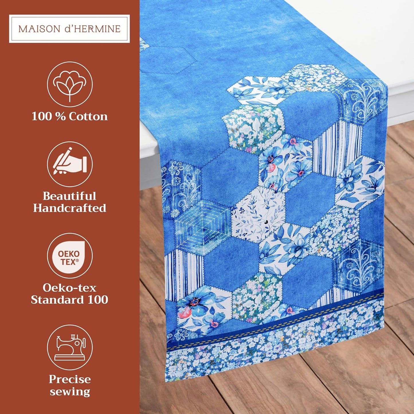 Maison d' Hermine Table Runner 100% Cotton Single Layer Table Runners 72 inches Long Decorative for Home Kitchen Dining Party Wedding Bridal Shower Spring Summer (Summer Blues, 14.50" x 72")