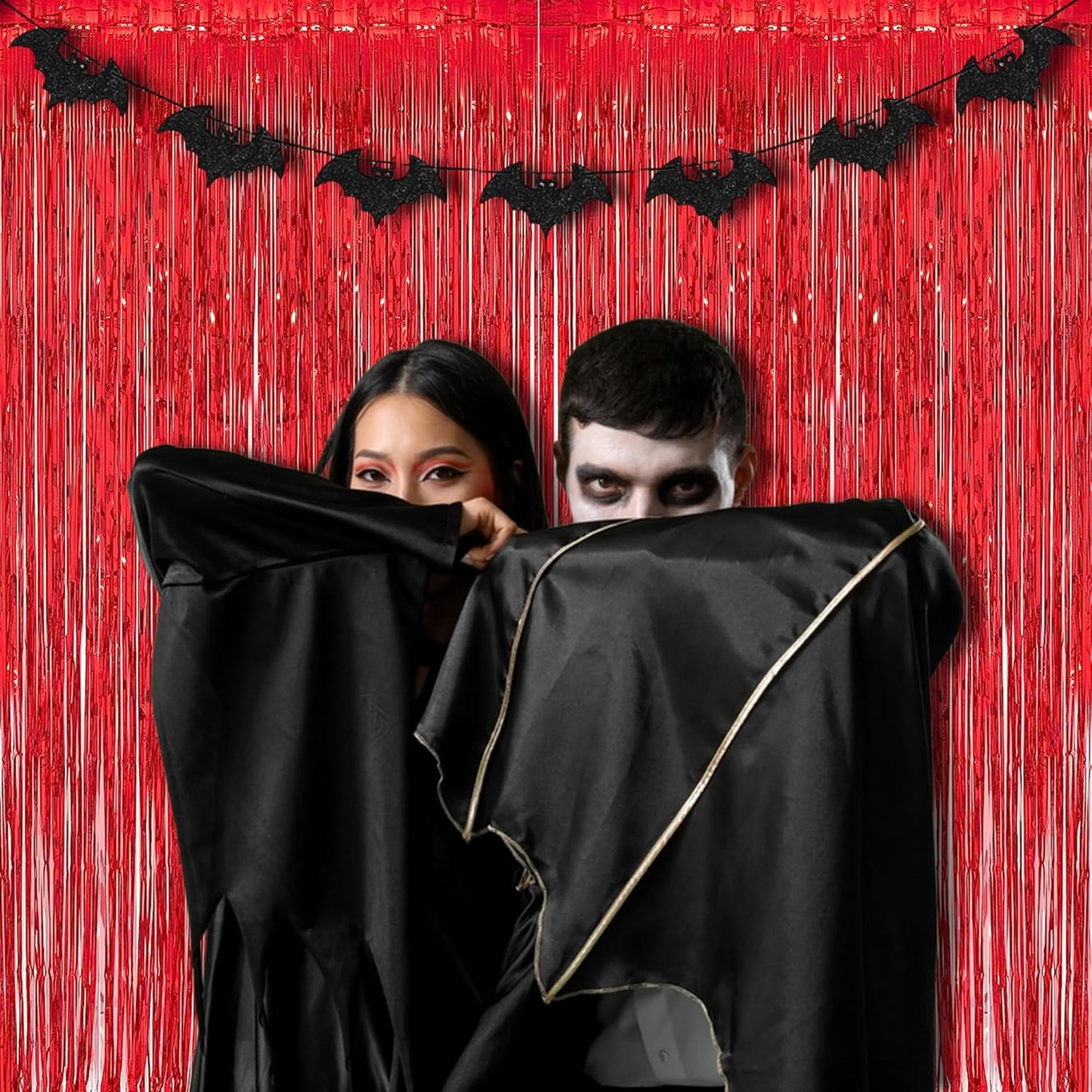 Foil Fringe Curtain Christmas Party Decorations - Red Metallic Tinsel Photo Booth Backdrop Party Steamers Curtains for Christmas New Years Valentines Engagement Celebration Party