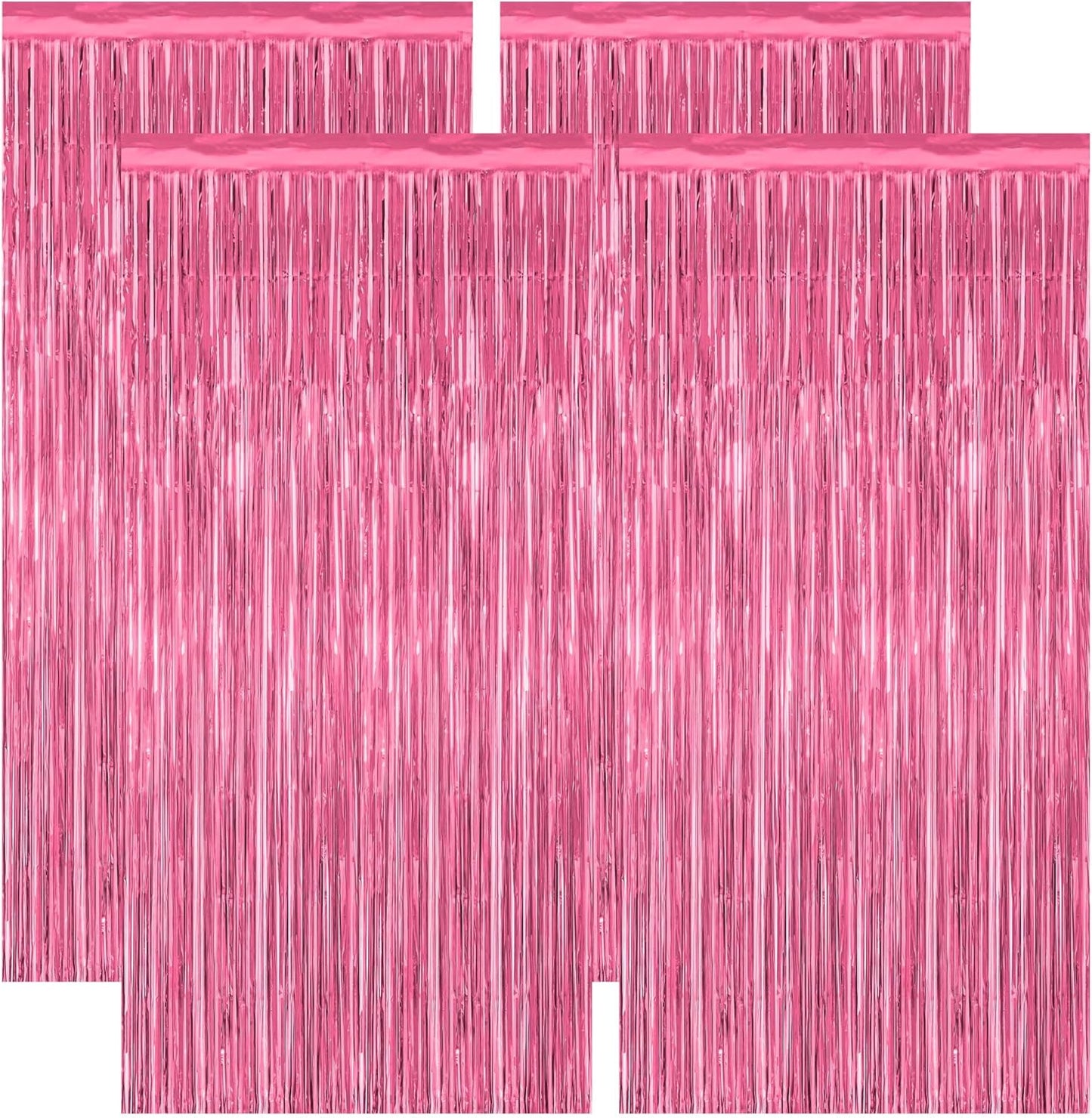4 Pack Birthday Decorations, 3.28 FT x 7.05 FT Pink Backdrop, Metallic Happy Birthday Backdrop Fringe Curtains Party Streamer, Bachelorette Party Decorations Princes Birthday Party Decor