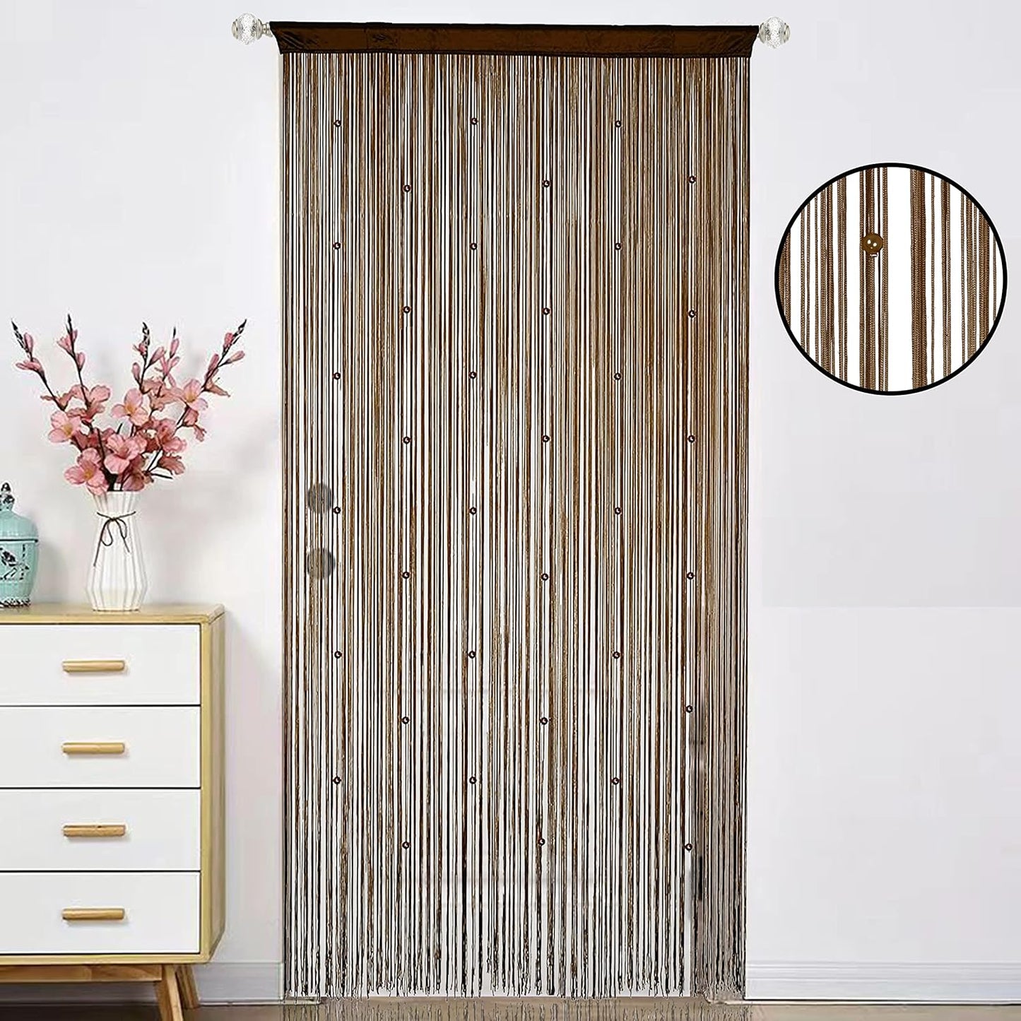 Beaded Doorway Curtain Door Beads Dense String Curtains Fringe Hippie Perfect for Wall Hanging Decor Room Divider Privacy Doors Window Closet Doorways Decorations (100x280cm,Coffee)