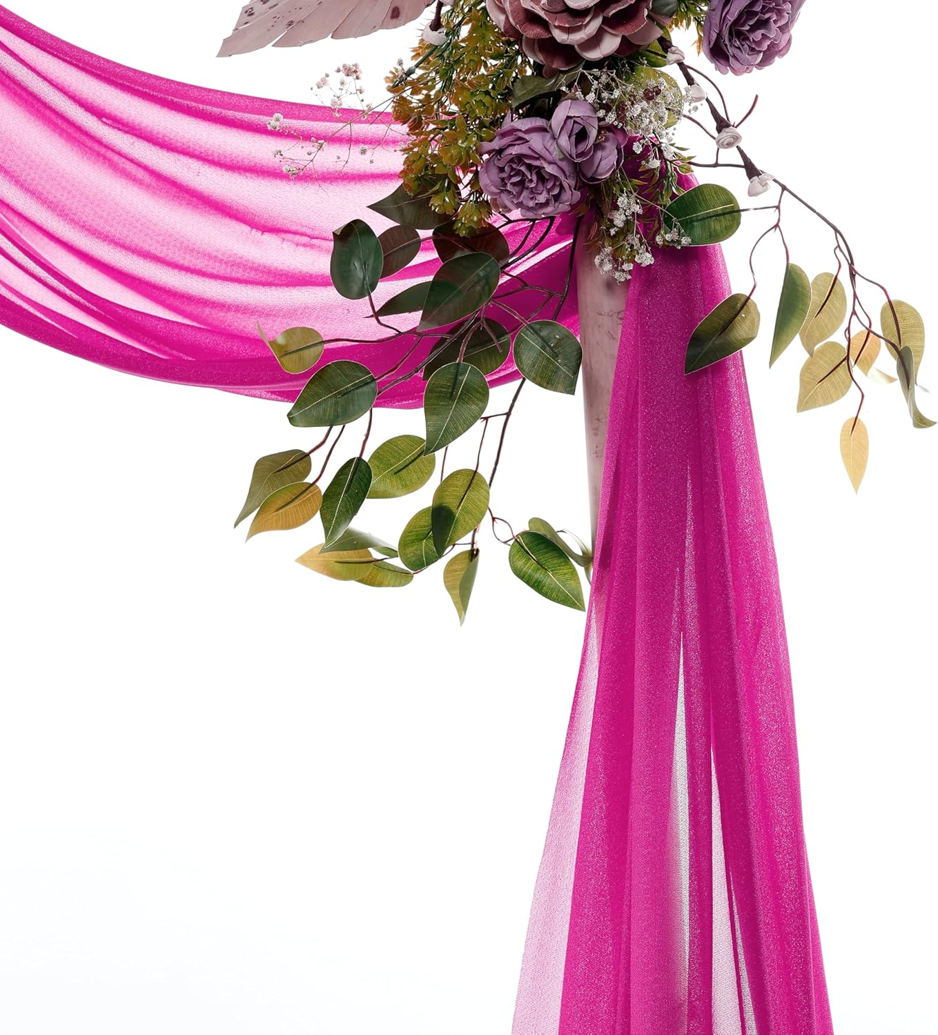 VDS Pack of 2 Panel (30 Inch X 20 Feet) Wedding Arch Draping Fabric Sheer Chiffon Fabric Drapery for Wedding Ceremony Reception Swag Backdrop Canopy Chuppah ARBO Altars Decoration (Magenta)
