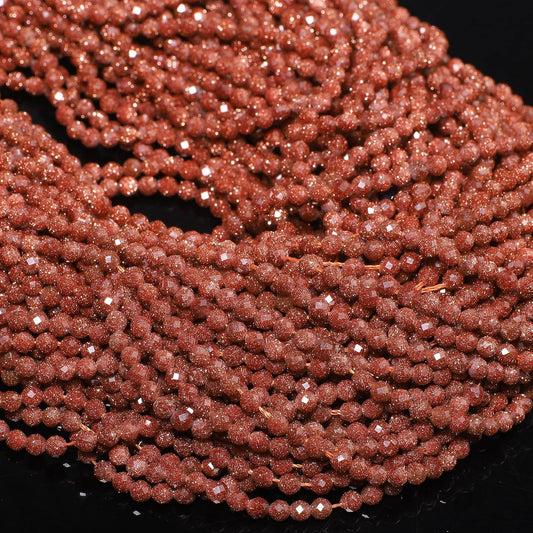 Song Xi 120pcs 3mm Natural Golden Sandstone Gemstone Beads Faceted Round Loose Stone Beads for Jewelry Making